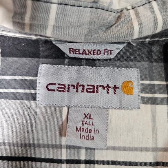 Carhartt XL Tall Plaid Button Up 100% Cotton Shirt Single Breast Pocket Size - Picture 9 of 16